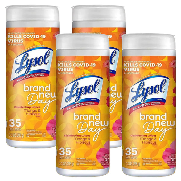 Lysol Disinfecting Wipes – Multi-Surface Cleaning Wipes Kill 99.9% of Viruses & Bacteria, Mango & Hibiscus Scent, 35 Count, 4 Pack