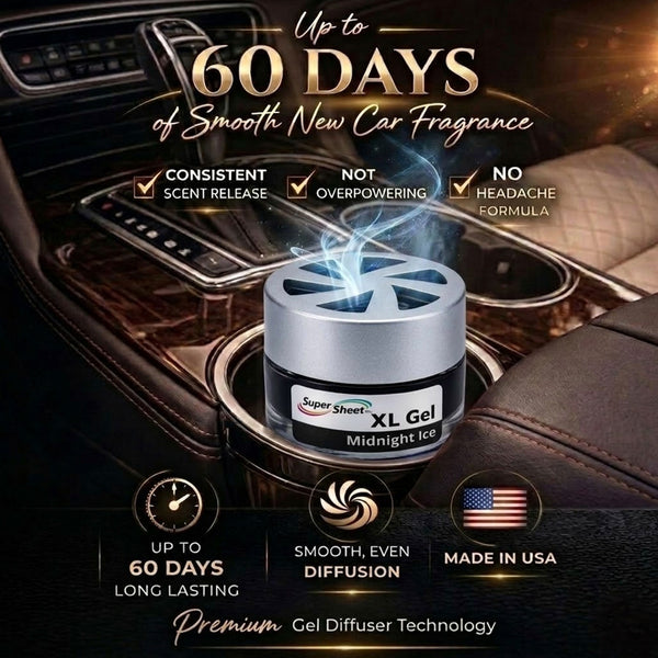 Super Sheet XL Gel Car Air Freshener - Midnight Ice Scent, Luxury Glass Jar Auto Fragrance, Long Lasting Gel Diffuser for Car, Home & Office - Made in USA, 4 Pack