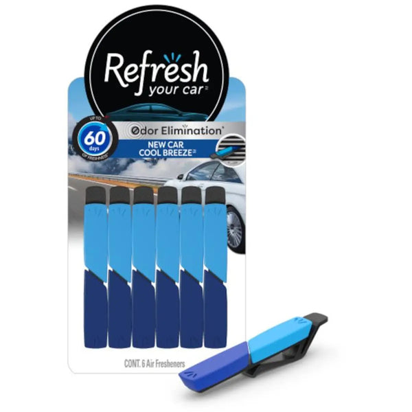 Refresh Car and Home Vent Sticks Air Freshener Odor Eliminator, New Car/Cool Breeze Scent 6 Sticks