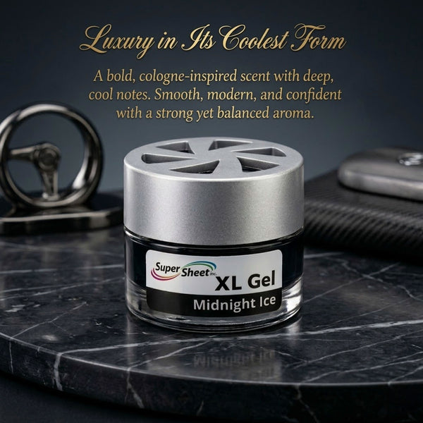 Super Sheet XL Gel Car Air Freshener - Midnight Ice Scent, Luxury Glass Jar Auto Fragrance, Long Lasting Gel Diffuser for Car, Home & Office - Made in USA, 2 Pack