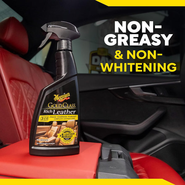 Meguiar's Gold Class Rich Leather 3-in-1 Spray, 15.2 oz – Cleans, Conditions & Protects Leather with UV Shield, Non-Greasy Finish