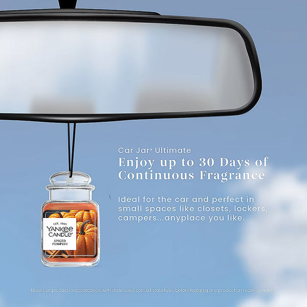 Yankee Candle Car Jar Ultimate Hanging Air Freshener, Neutralizes Odors Up To 30 Days, Spiced Pumpkin