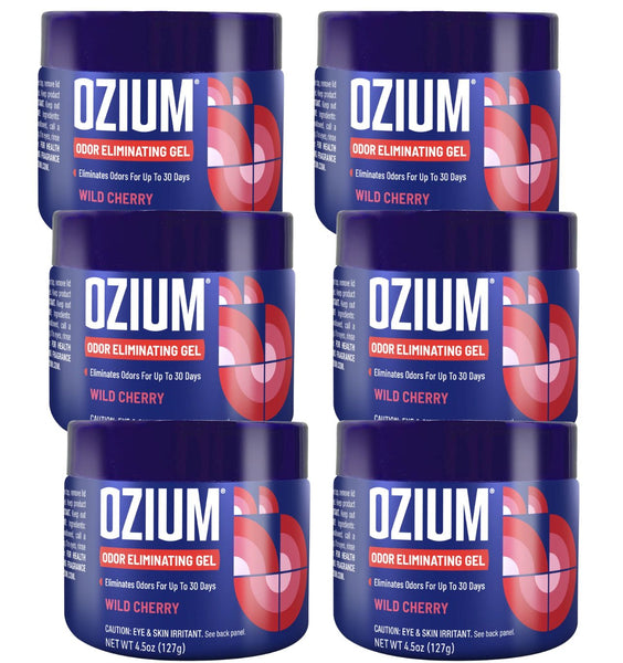Ozium Odor Eliminating Gel Air Freshener 4.5 oz Wild Cherry for Home Car Office, 6 Pack