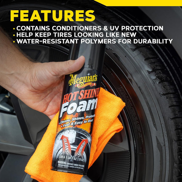 Meguiar's Hot Shine Tire Foam, 19 oz – Cleans, Shines & Protects with Long-Lasting Wet-Look