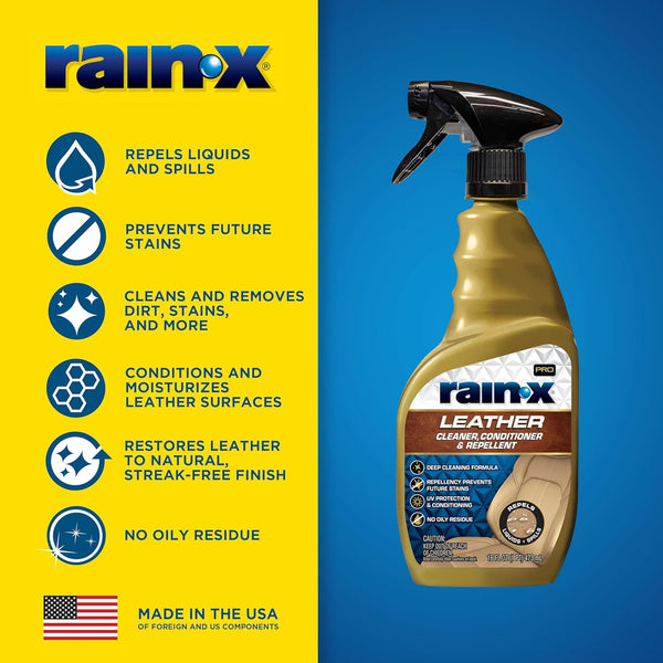 Rain-X Leather Cleaner, Car Conditioner & Repellent, Cleans, Restores & Protects Leather, Fresh Scent, 16 fl oz