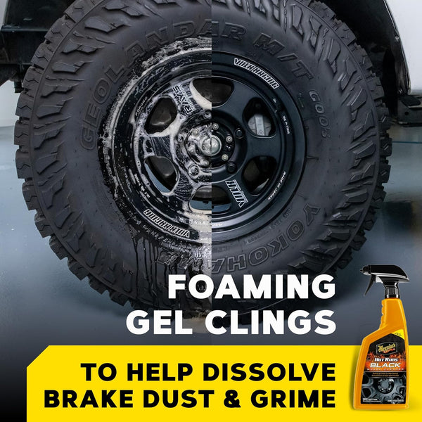 Meguiar's Hot Rims Black Wheel Cleaner, Deep Foaming Gel for Matte, Gloss & Chrome Wheels, 24 oz