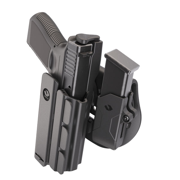 Orpaz T40 G17 Holster with Light Left Handed Compatible with Glock 17 Holster with Light, Large Pistol Lights, Paddle & Glock 17 Magazine Holder
