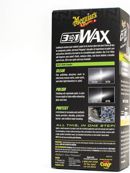 Meguiar's 3 In 1 Wax - Advanced Cleaner Wax that Blends Defect and Scratch Removal, Car Polishing for a High Gloss, and Long-Lasting Paint Protection All in One Step, 16 Oz