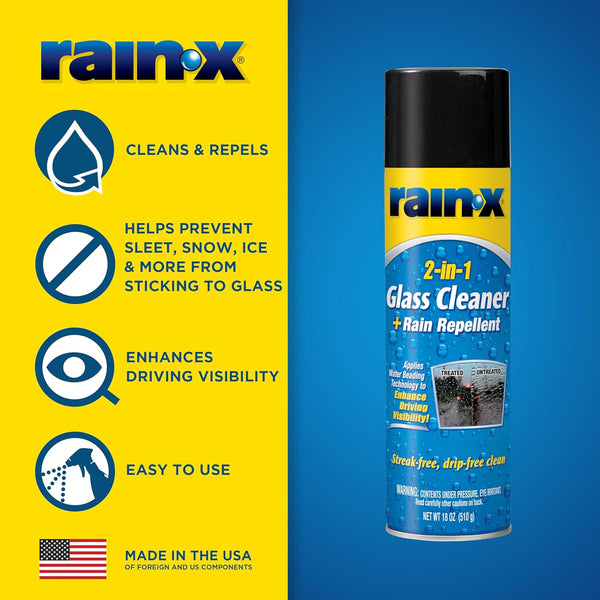Rain-X 2-In-1 Glass Cleaner and Rain Repellent, Streak-Free Shine, Improves Visibility in Rain, Repels Water, Dirt & Sleet, Auto Glass Cleaner for Car Windows, Windshields & Mirrors, 18oz