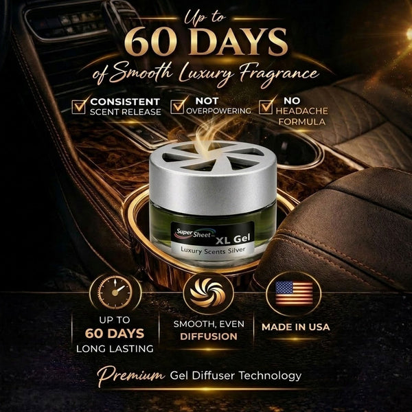 Super Sheet XL Gel Car Air Freshener - Silver Scent, Luxury Glass Jar Auto Fragrance, Long Lasting Gel Diffuser for Car, Home & Office - Made in USA, 2 Pack