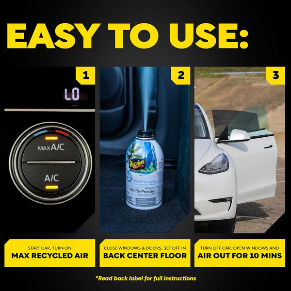Meguiar's Car Air Refresher Odor Fighting Mist – Long-Lasting Car Freshener Fights Strong & Unwanted Vehicle Smells Renewing Interiors with a Luxurious & Refreshing, Island Volcano Scent, 2oz