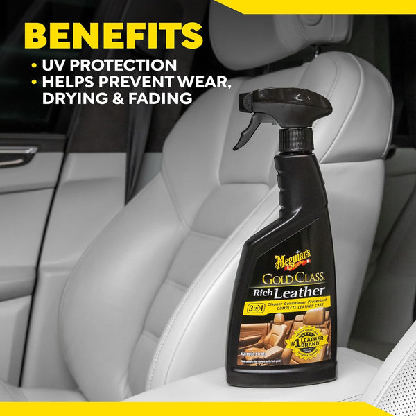 Meguiar's Gold Class Rich Leather 3-in-1 Spray, 15.2 oz – Cleans, Conditions & Protects Leather with UV Shield, Non-Greasy Finish, 6 Packs