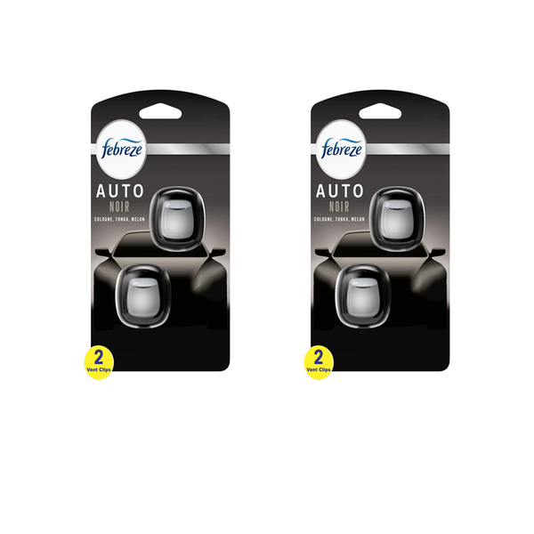 Febreze Vent Clip Car Air Freshener, Odor Eliminator, AUTO Noir Scent, 2 CLIPS, 2 Packs