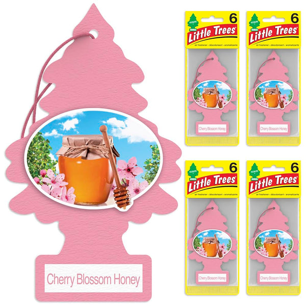 Little Trees Cardboard Hanging Car, Home & Office Air Freshener, Cherry Blossom Honey, 24 Pack