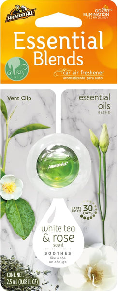Armor All Essential Blends Car Air Freshener, Car Odor Eliminator, White Tea and Rose Scent, 0.08 Fl Oz, Multicolor, 4 Packs