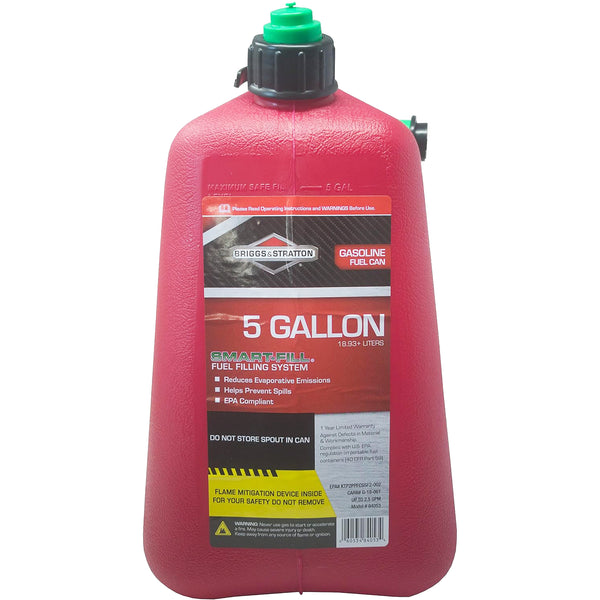 Briggs & Stratton Gas Can, 5 Gallon Red Gas Can with Smart Fill Gas Can Spout.