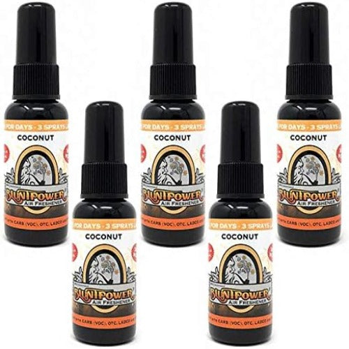 Blunt Power Oil Based Concentrated Air Freshener Spray, Odor Eliminator for Car, Room, Bathroom and Office, Coconut Scent, 1.5 oz, 5 Pack