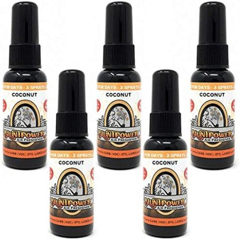 Blunt Power Oil Based Concentrated Air Freshener Spray, Odor Eliminator for Car, Room, Bathroom and Office, Coconut Scent, 1.5 oz, 5 Pack