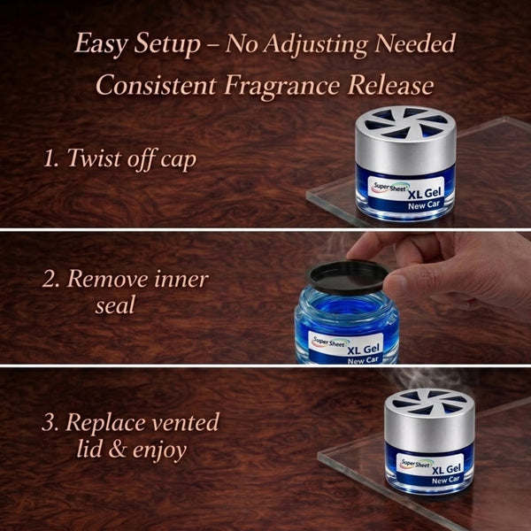 Super Sheet XL Gel Car Air Freshener - New Car Scent, Luxury Glass Jar Auto Fragrance, Long Lasting Gel Diffuser for Car, Home & Office - Made in USA, 6 Pack