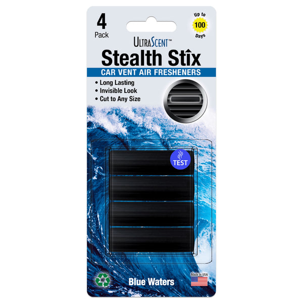 UltraScent Car Vent Clips Air Freshener Stealth Stix Car Vent Clips that Slip on Vent Blade, 1-Pack/4-Stix (Blue Waters)