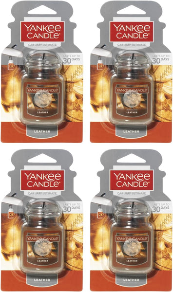 Yankee Candle Car Air Fresheners, Hanging Car Jar Ultimate, Neutralizes Odors Up To 30 Days, Leather, 4 Packs