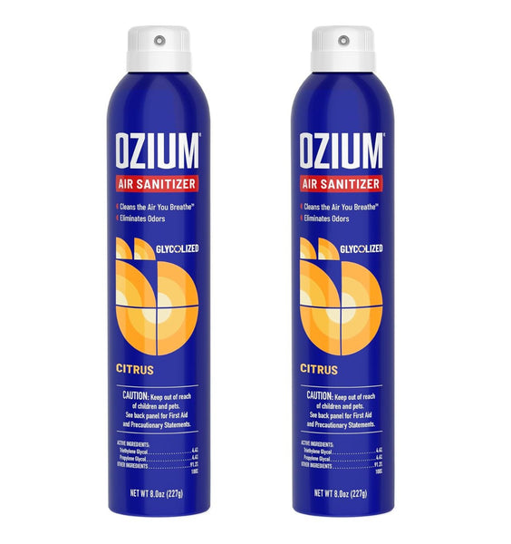 Ozium Air Sanitizer Spray - Room Odor Eliminator for Home, Car, and Office - Citrus - 8 oz Can, 2 Pack