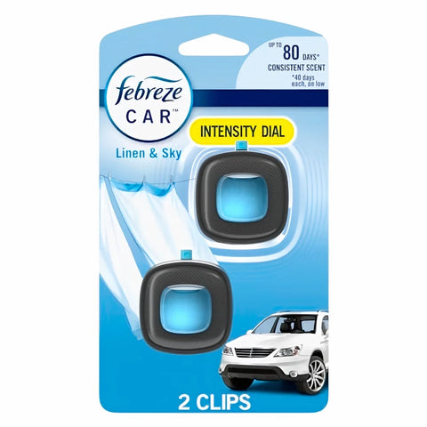 Febreze Car Air Freshener Vent Clip, Linen & Sky, 2 Count