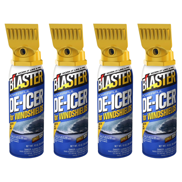 B'laster De-Icer Spray for Windshields, Windows, Mirrors and Frozen Locks, Melts Ice, Frost and Light Snow, Aerosol Can, 10 oz, 4 Packs