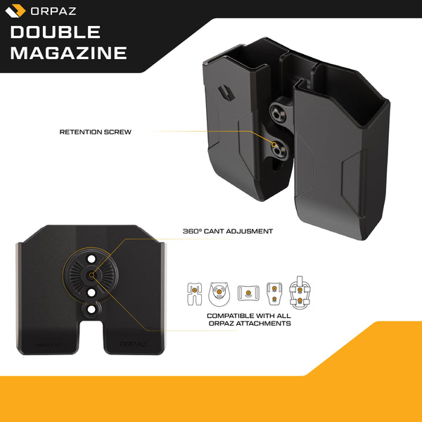 Orpaz G19 Pistol Mag Pouch Compatible with Glock 19 Magazine Holster for 0.40, 9mm Magazine Holder, Double Mag, Low-Ride