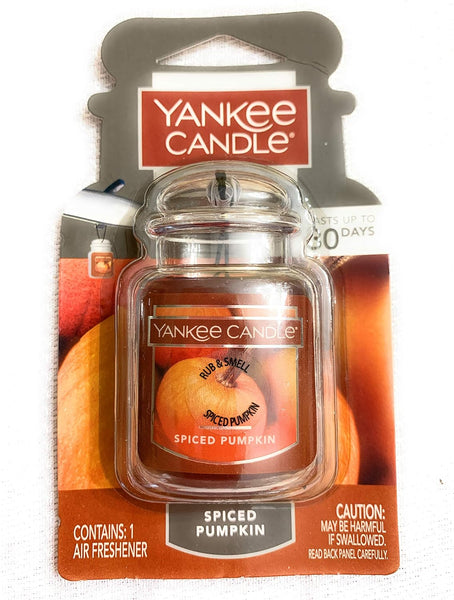 Yankee Candle Car Jar Ultimate Hanging Air Freshener, Neutralizes Odors Up To 30 Days, Spiced Pumpkin, 3 Packs