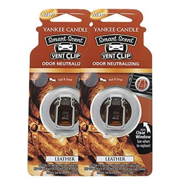 Yankee Candle Smart Scent Vent Clip Odor Neutralizing Car AC Air Freshener, Leather, 2 Packs