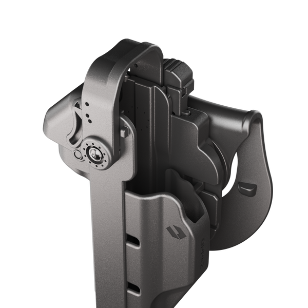 ORPAZ T41 PRO Universal Adjustable Left Handed Holster, Level 3 Security, Hood Guard & Magnetic Retention, Optics Ready OWB Polymer Duty Holster, Made in Israel Paddle
