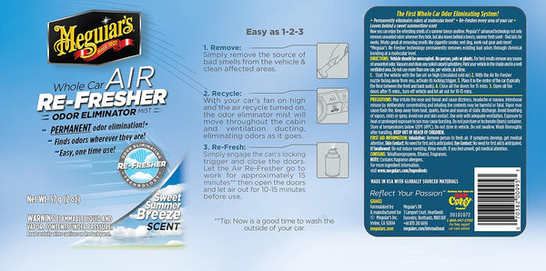 Meguiar's Whole Car Air Re-Fresher Odor Eliminator Mist, Summer Breeze, 2 oz