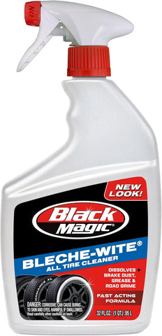 Black Magic Bleche-Wite Tire Cleaner Spray, Fast-Acting Formula Removes Brake Dust & Grime, 32 Oz