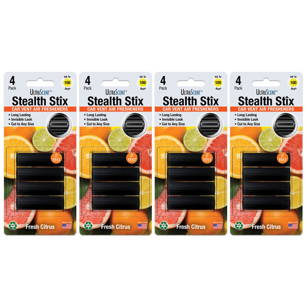 UltraScent Car Vent Clips Air Freshener Stealth Stix Car Vent Clips that Slip on Vent Blade, 4-Pack/16-Stix (Fresh Citrus)