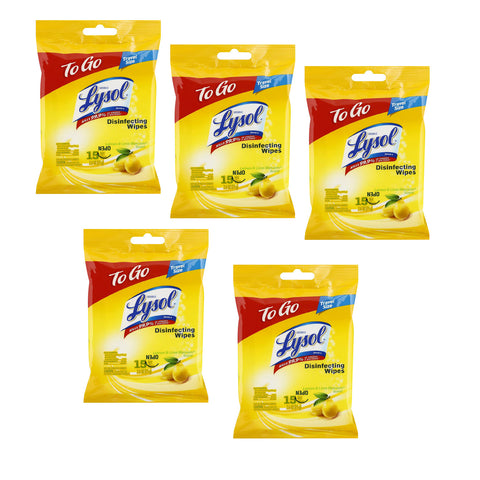 Lysol Disinfecting Wipes - Lemon & Lime Blossom To-Go Flatpack 15 Count, 5 Packs