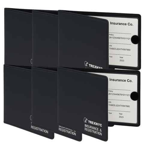 TrexNYC Car Registration & Insurance Card Holder Wallet – Vehicle Document Holder for Car Glove Box Organizer, 6 Pack
