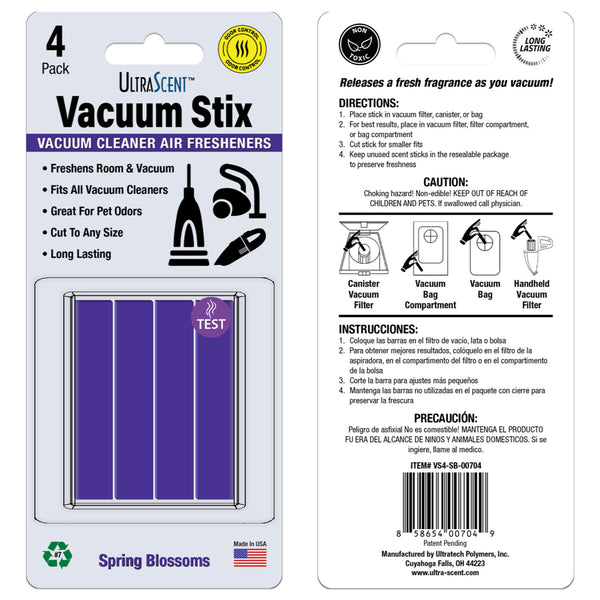UltraScent Vacuum Stix Vacuum Deodorizer Sticks for All Vacuums, Long-Lasting Vacuum Air Freshener, Non-Toxic, Made in USA, 1-Pack w/ 4-Stix in the Spring Blossoms Scent