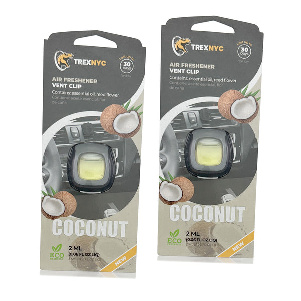 TrexNYC Car Air Fresheners Vent Clips, Essential Car Odor Eliminator, Perfect Scented Car Accessories, For Long Lasting Fragrance up to 240 days, Coconut Scent, 0.07 FL.OZ, 2 Packs