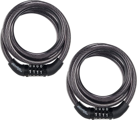 Master Lock Bike Lock Cable with Combination Black, 8143D, 2 Packs