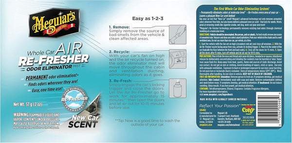 Meguiar's Whole Car Air Re-Fresher Odor Eliminator Mist, New Car Scent