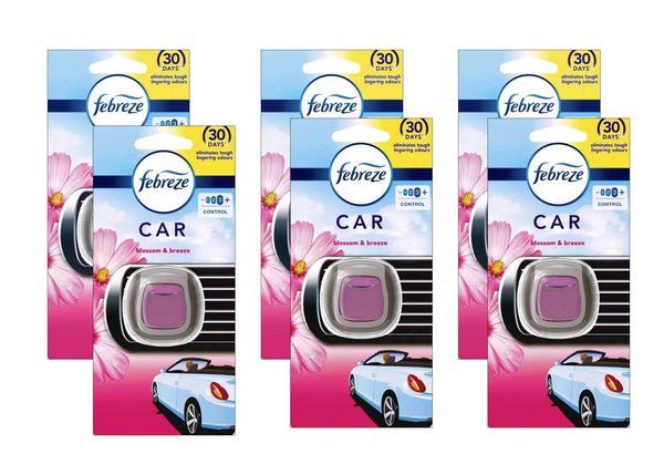 Febreze Vent Clip Car Air Freshener Blossom & Breeze Scent, Up to 30 Days, Eliminates tough lingering odours, 6 Pack