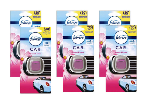 Febreze Vent Clip Car Air Freshener Blossom & Breeze Scent, Up to 30 Days, Eliminates tough lingering odours, 6 Pack