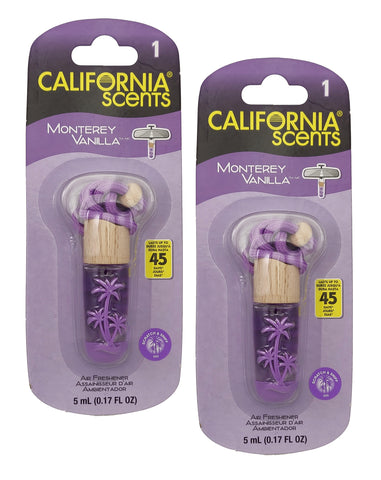 California Scents Air Fresheners Hanging Vial Necklace - Monterey Vanilla Scent: Hanging Air Freshener & Odor Eliminator for Strong Odor, 2 Packs