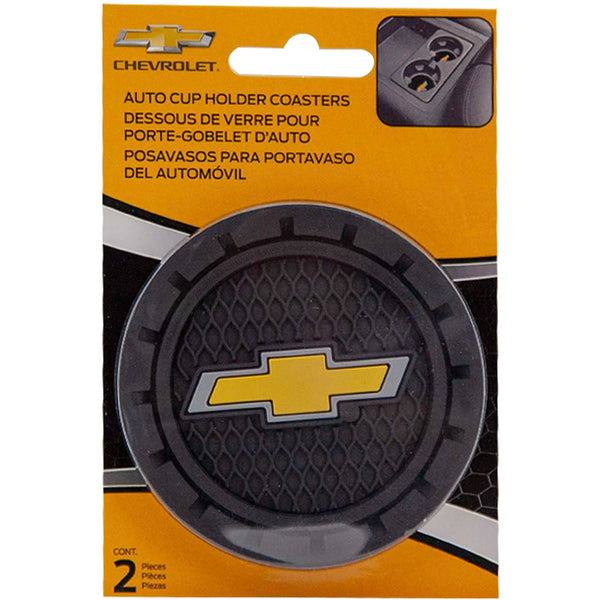 Plasticolor Chevrolet Car Coaster, 2 Cupholder Coasters Gold Chevy Bowtie Emblem