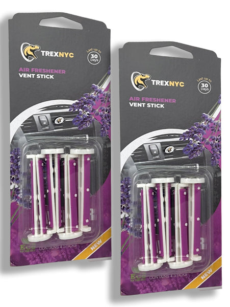 TrexNYC Car Air Fresheners Vent Sticks – Essential Car Odor Eliminator – Perfect Scented Car Accessories – For Long Lasting Fragrance up to 30 days, Lavender, 2 Packs