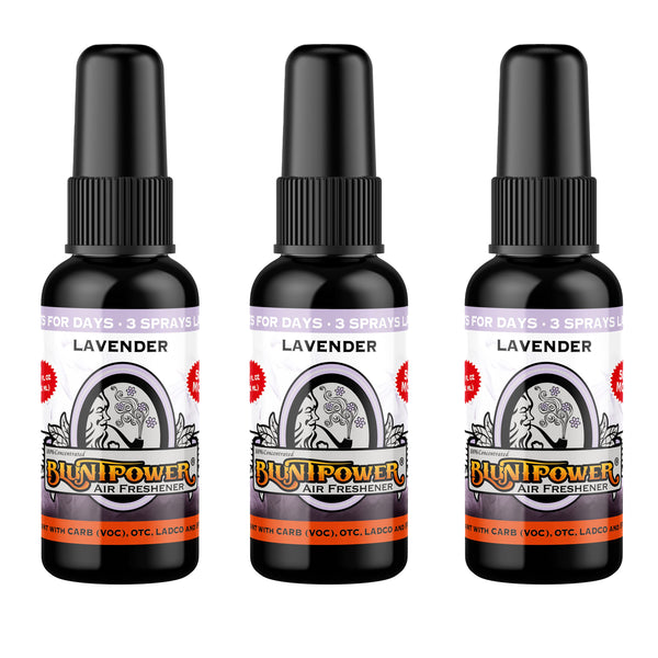 BluntPower Lavender, Concentrated Car Air Freshener - Premium Oil Based Air Freshener Spray For Home and Car - Long-Lasting Bathroom Spray, Car Freshener, & Odor Eliminator Spray, 3 Packs