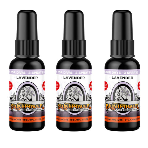 BluntPower Lavender, Concentrated Car Air Freshener - Premium Oil Based Air Freshener Spray For Home and Car - Long-Lasting Bathroom Spray, Car Freshener, & Odor Eliminator Spray, 3 Packs