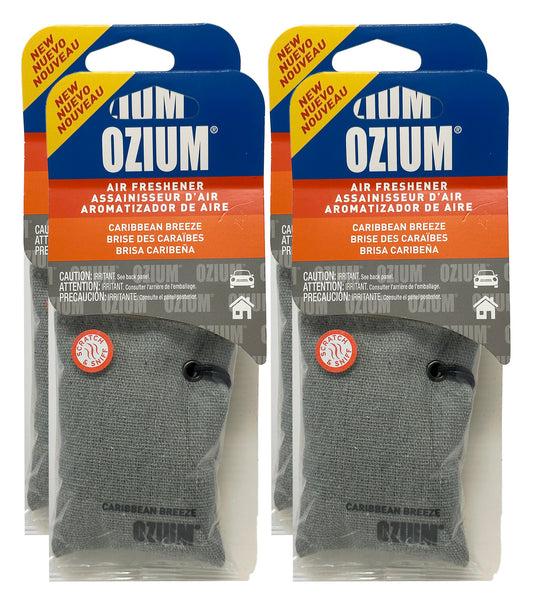 Ozium Scented Sachet Car Air Fresheners and Odor Eliminator for Car, Home Closets, Shoes, and Suitcases, Caribbean Breeze, 4-Packs