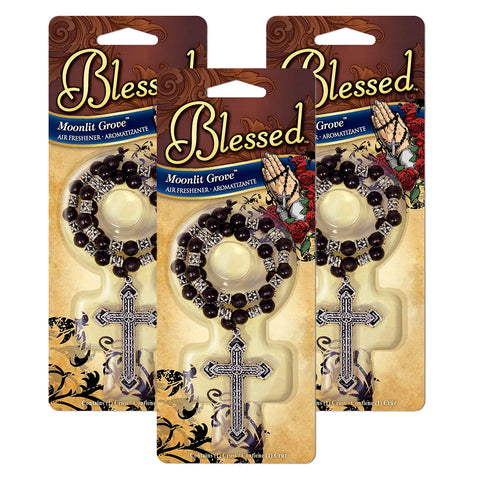 Blessed Rosary with Metal Cross Car Air Freshener, Moonlight Groove Scent 3-Pack